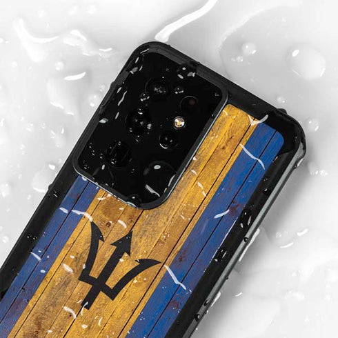 Barbados Flag Dark Wood Galaxy S24 Ultra Waterproof Case